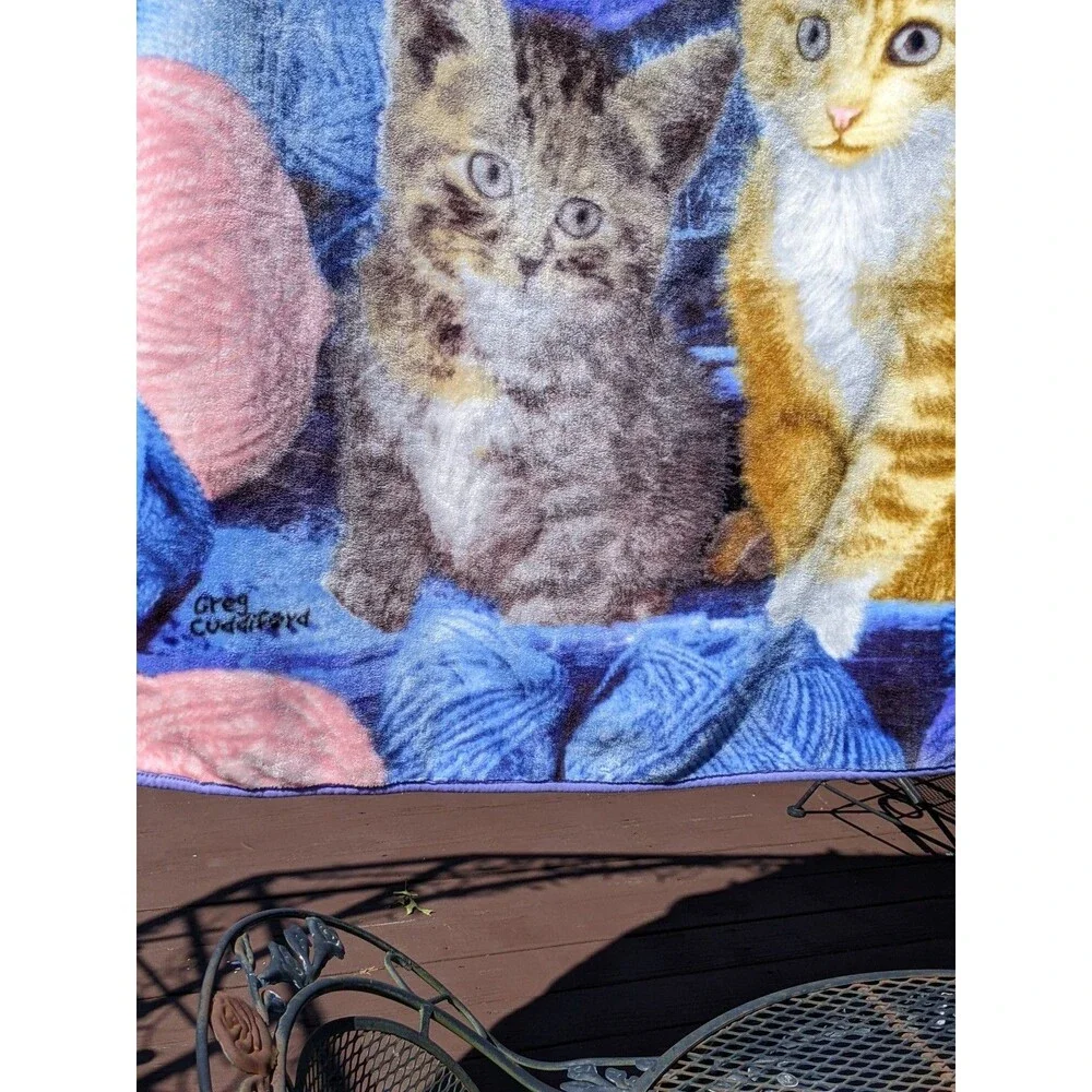Greg Cuddiford Blanket Throw Two Kittens Cats Yarn Northwest 50 x 60